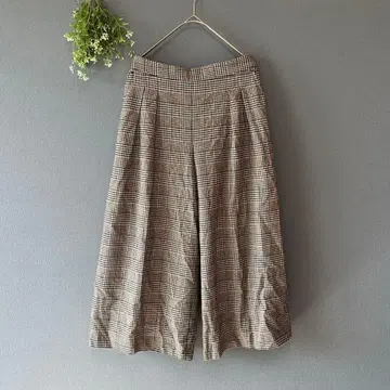 플라스테 [S] 고급 내추럴 울 블렌드 체크 무늬 크롭 와이드 팬츠