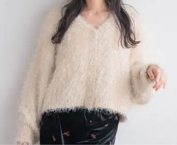 LOWRYSFARM 라메 샤기 가디건 베이지 프리 사이즈