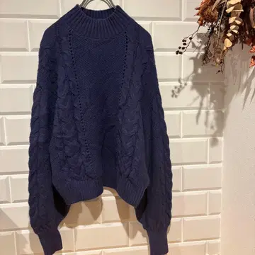 풀오버 하이넥 니트 케이블 짜임 퍼플 S 사이즈