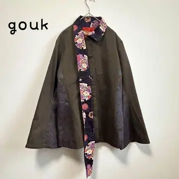 gouk 일본풍 패턴 자켓 카키 플레어 슬리브 일본 레어 디자인