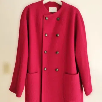 빨간색 더블 버튼 롱 코트