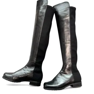 STUART WEITZMAN 니하이 부츠 가죽 로우힐 블랙 23cm