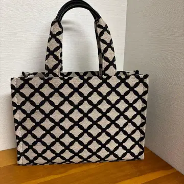 H&M 코튼 블렌드 쇼핑백 울 느낌 토카풍 패턴 토트 A4