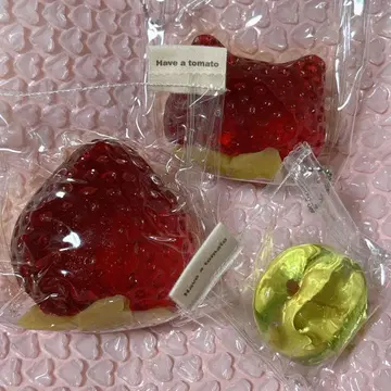 클리어 스트로베리 찰떡 스퀴즈 투명 딸기 사과 고양이 세트