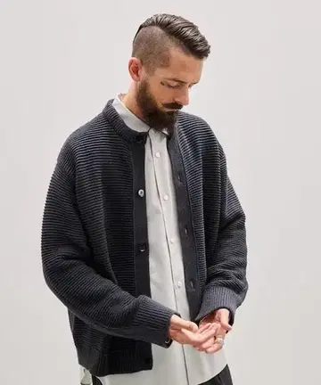 LIDNM 리드암 남성용 오버 사이즈 코튼 가디건 그레이