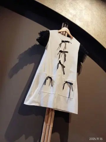 cider 프릴 소매 리본 디자인 원피스