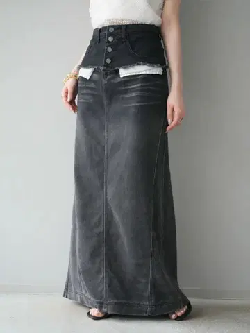 [ 미사용 새상품 ] Lumier 뤼미에 코르셋 부착 데님 스커트 블랙