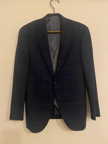 네이비 체크 무늬 테일러드 자켓 리버서블 베스트 포함