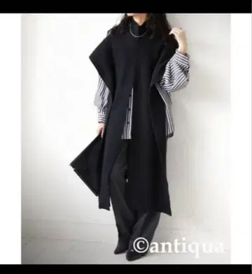 블랙 니트 베스트 판초