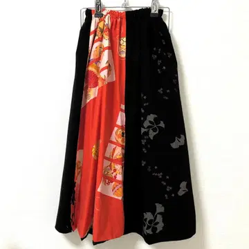 GOUK 일본풍 패턴 롱 스커트 주홍색 백 계열