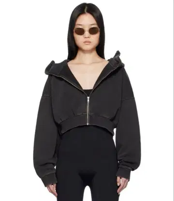 엔티에 스튜디우스 블랙 크롭 풀 지퍼 후디