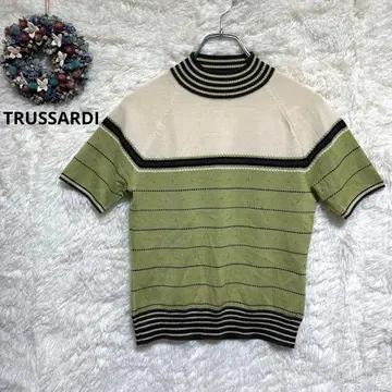 트루사르디 니트 스웨터 반팔 라이트 그린 스트라이프 [ L ]