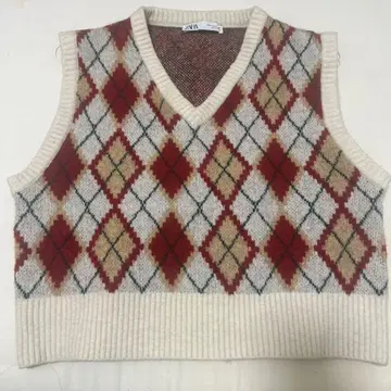 ZARA 아가일 무늬 니트 베스트 EU S