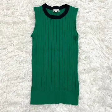 PLST 플라스테 리브 니트 슬리브리스 M 라운드넥 그린