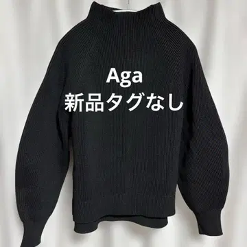 택없는 새상품 Aga 블랙 리브 하이넥 스웨터 M