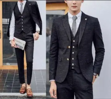 수트 셋업 자켓 베스트 팬츠 3종 세트 블랙 XXL