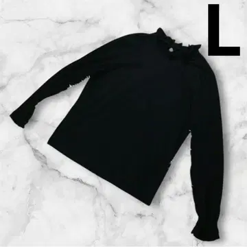 블랙 프릴 하이넥 상의 블랙 L 여성용