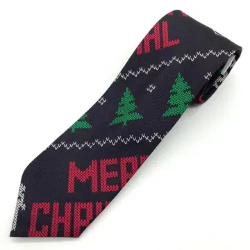 크리스마스 넥타이 전나무 선물 기프트 자수풍 구제 의류 올 패턴 블랙