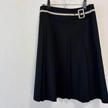 마나블 벨트 포함 플레어 스커트 블랙 40 무릎 기장 고급 클래시컬