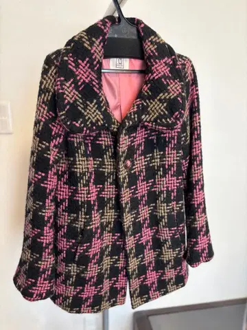 울 100% 체크 무늬 피 코트 M