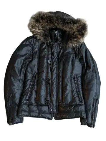 fur hooded sheepskin down jacket