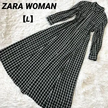 자라 우먼 [ L ] 그린 컬러 체크 롱 원피스