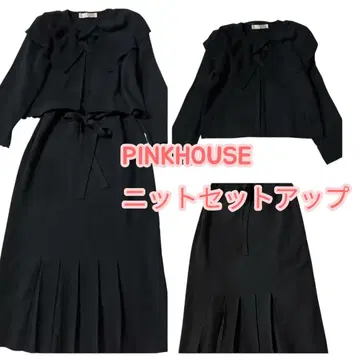 새상품급 PINKHOUSE 셋업 니트 블랙 리본 큰 옷깃 프리