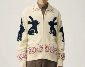 GU rokh 토끼 니트 풀 집업 니트 자켓