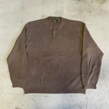 에디 바우어 니트 [L] 하프 버튼 코튼 브라운 A5678