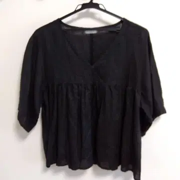 foglinenwork 프렌치 슬리브 개더 블라우스 린넨 블랙