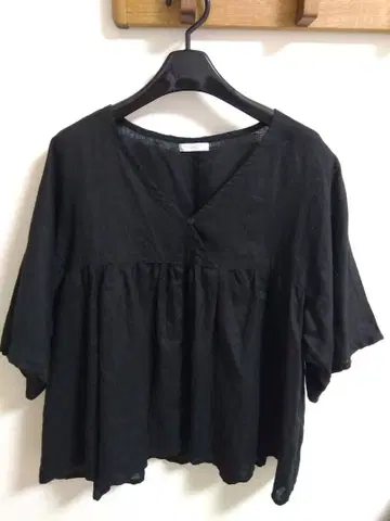 foglinenwork 프렌치 슬리브 개더 블라우스 린넨 블랙