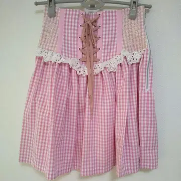 케이티 핑크 깅엄 체크 코르셋 스커트