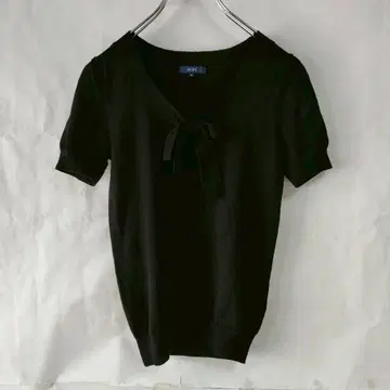 ROPE 로페 반팔 니트 울 100% 보타이 무지 블랙 M