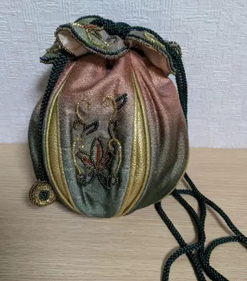 기모노 가방 비즈 파우치 앤티크 복조리 [미사용 새상품]