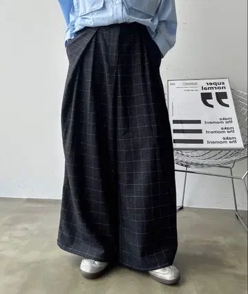 블록 체크 턱 와이드 슬랙스 S 사이즈