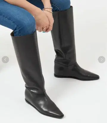 GRISE 가죽 와이드 샤프트 플랫 롱 부츠 S