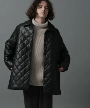 HARE 합성 가죽 퀼팅 블루종