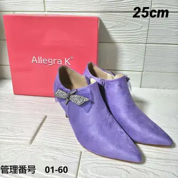 Allegra K 퍼플 숏부츠 비쥬 리본 스틸레토