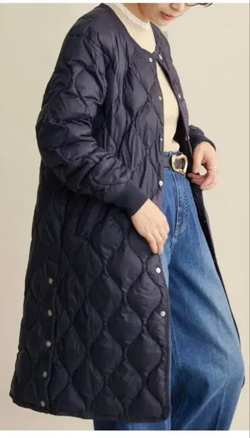 TAION 밀리터리 오버사이즈 크루넥 다운 네이비 롱