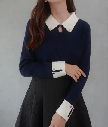 junoah 바이컬러 니트탑 네이비 M