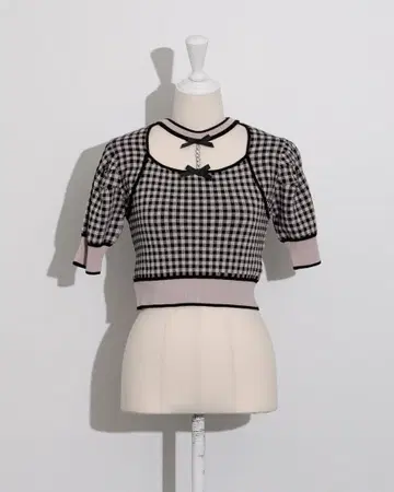 pium 비쥬 초커 포함 케이프 니트 핑크 x 블랙 깅엄