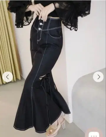 랜디 컷 아웃 머메이드 데님 스커트