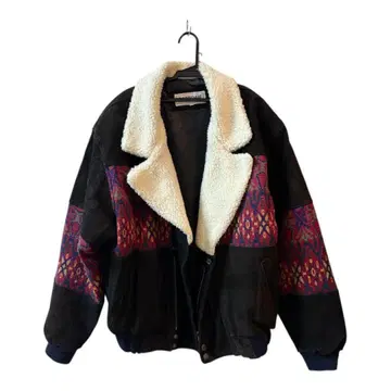 BESTONE 90s 스웨이드 가죽 자켓 짧은 기장 보아 옷깃 XL 블랙