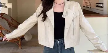 크림색 라이더 자켓