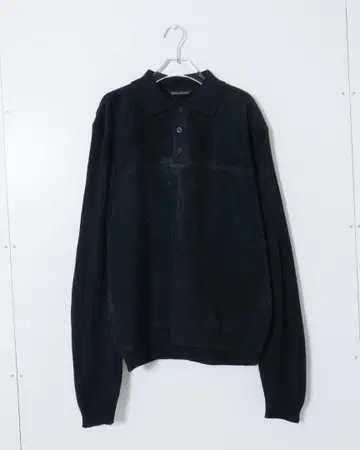 가죽 절개 니트 피케 셔츠