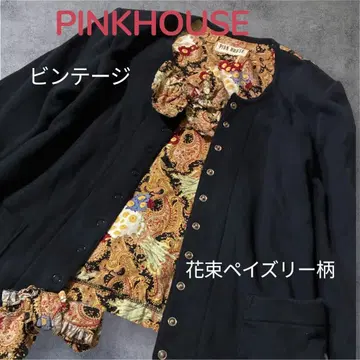 새상품급 핑크하우스 노카라 자켓 꽃다발 페이즐리 빈티지