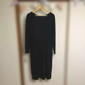 리브 편직 블랙 롱 원피스 긴팔