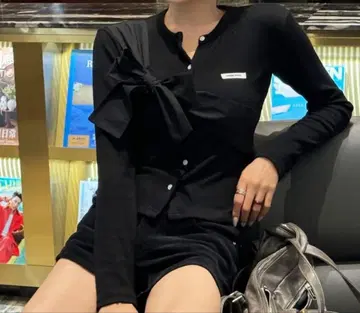 CRANK Ribbon Tide Knit Cardigan_Black