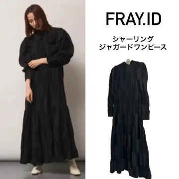 프레이아이디 셔링 자카드 원피스 블랙