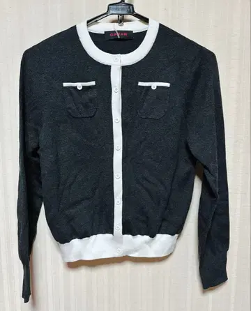 코튼 캐시미어 바이컬러 크루넥 가디건 CABaN 그레이